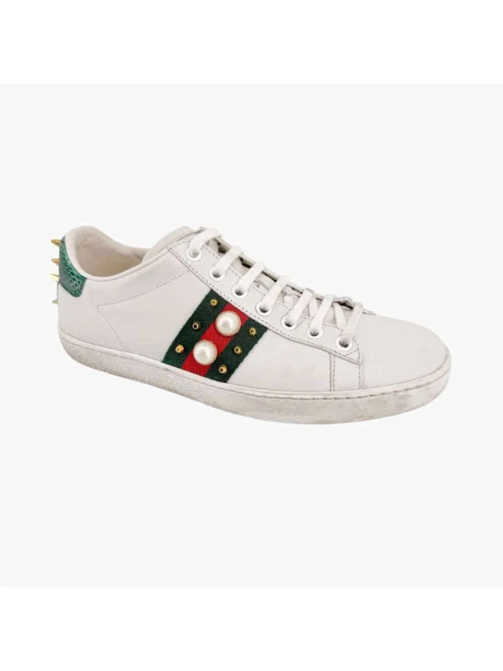 Gucci Ace Pearl Sneakers Size 36.5 US 6.5 White Leather Stud Spike Low Top Shoe